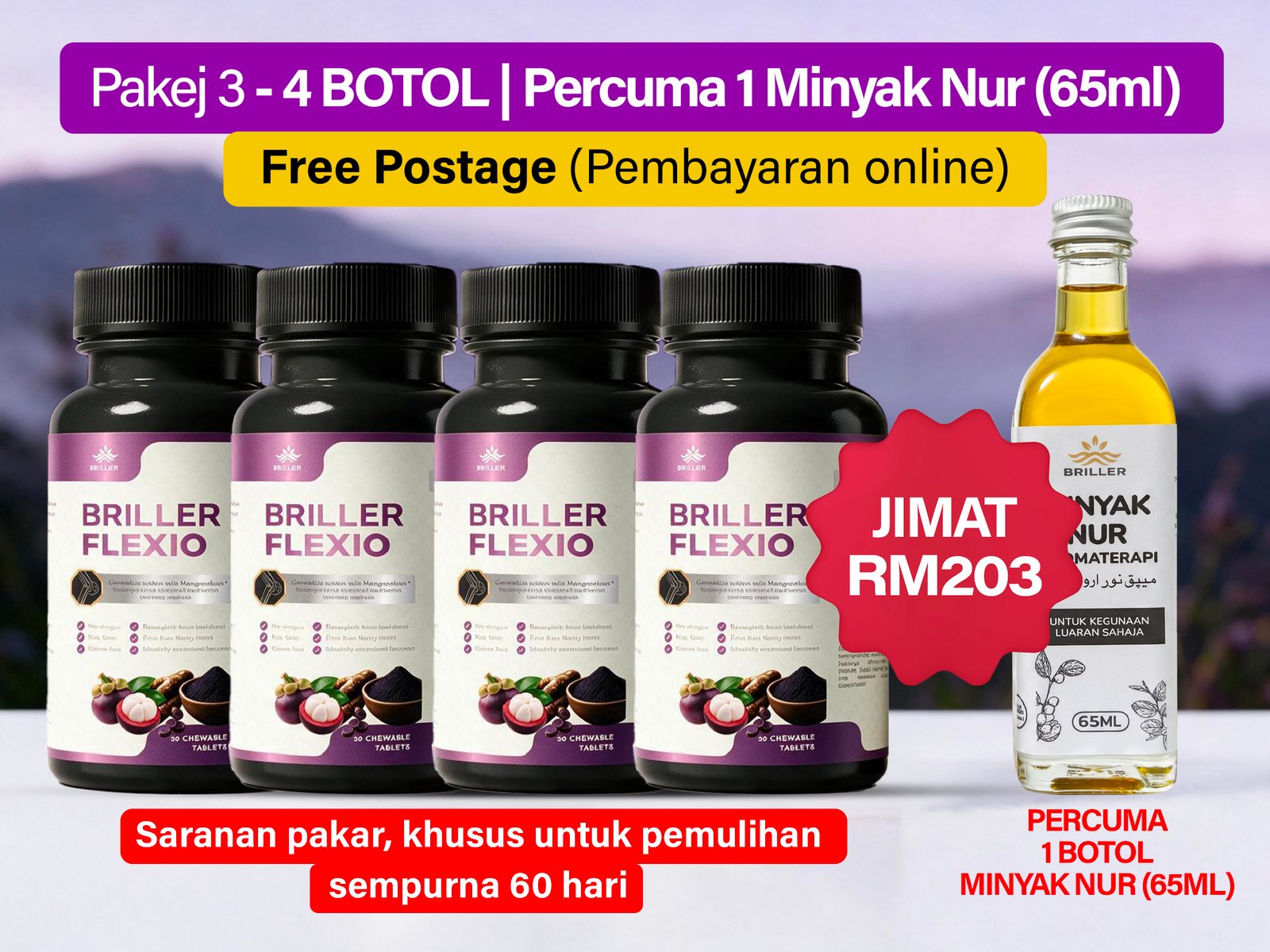 Pakej 3 Briller Flexio 4 botol dan hadiah Minyak Nur